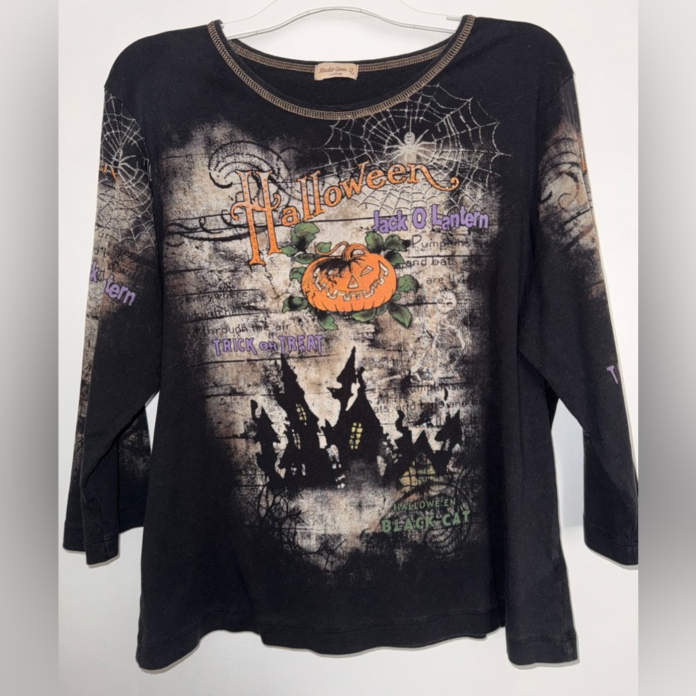 Halloween Studio Gem XXL black Shirt Jeweled Jack-O-Lantern Front & Back Y2K